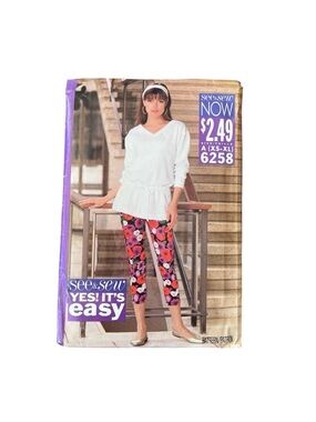 Butterick See & Sew Sewing Pattern 6258 Sizes XS - XL Pullover Top Leggings
